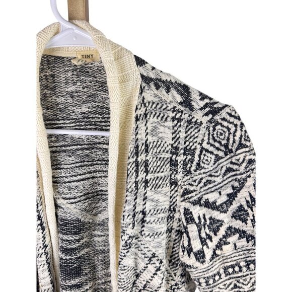 Anthropologie TINY Black & Cream Open Front Boho Cardigan Sweater With Tribal Pa - Picture 5 of 10